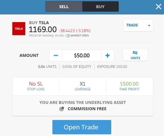 Buy TSLA stock with eToro