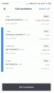 Zerodha exit multiple positions