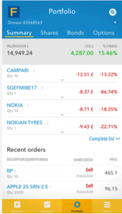 fineco stock app portolio section
