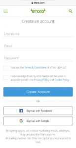 eToro Create Account on Mobile App