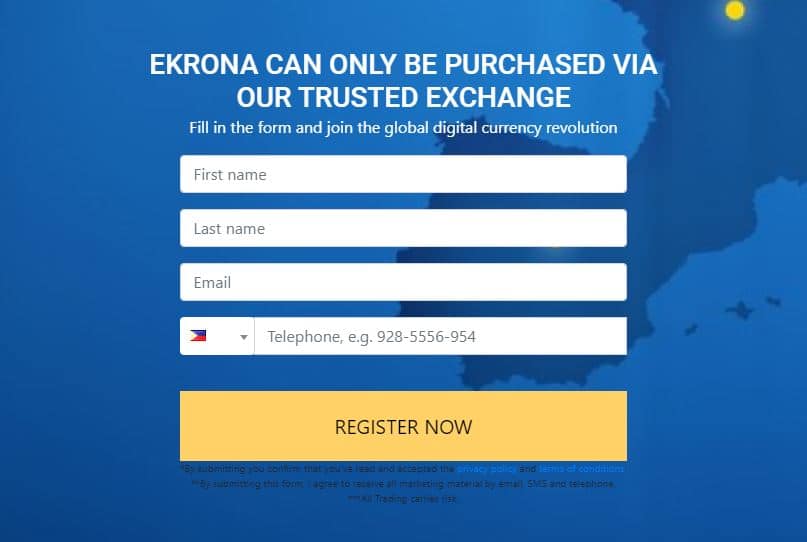 Ekrona Cryptocurrency Registration