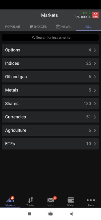 Other asset classes on the Libertex app