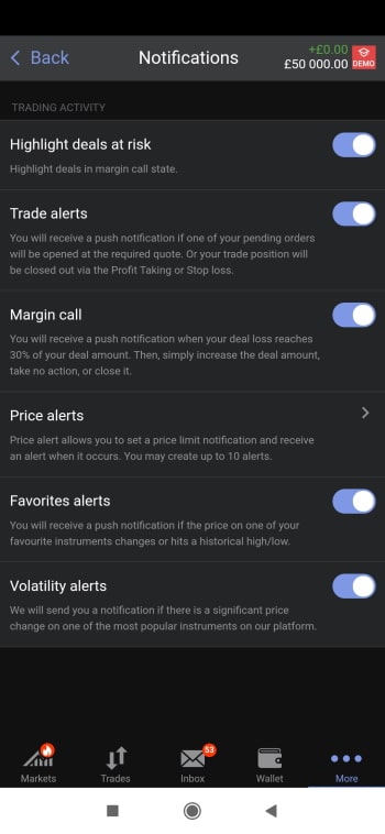 Setting price alerts on the Libertex App