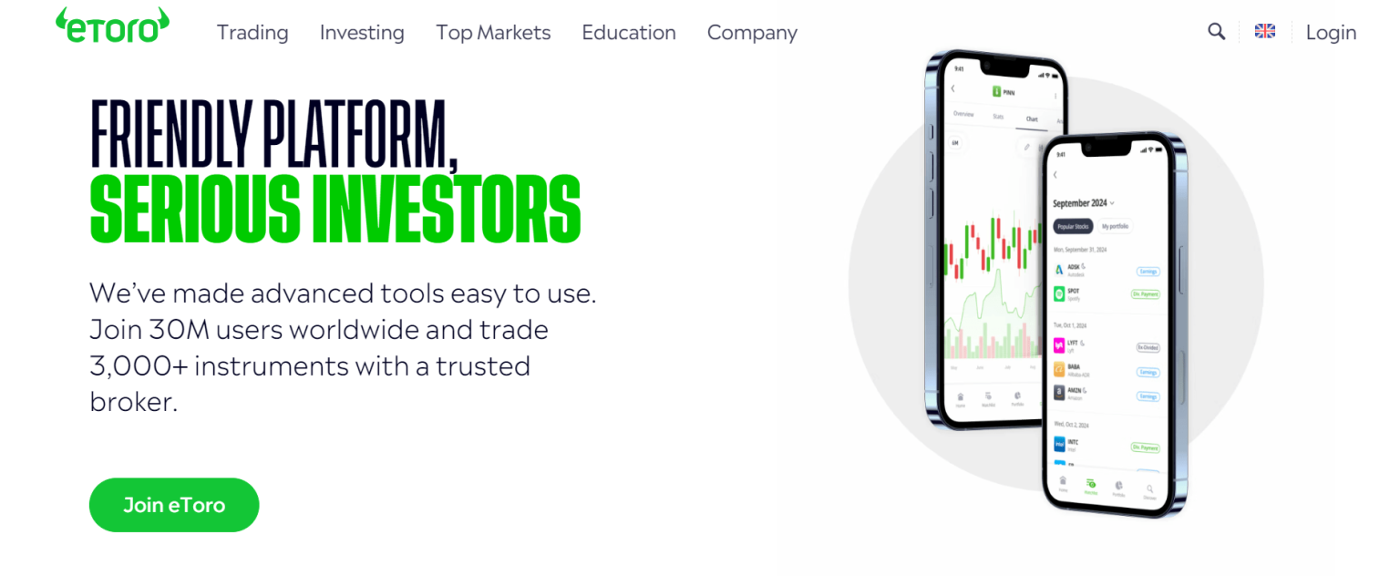 1. EToro – Stock Trading App UK With No Dealing Fees