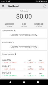 Forex.com app dashboard