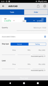 Place a trade with the Forex.com app