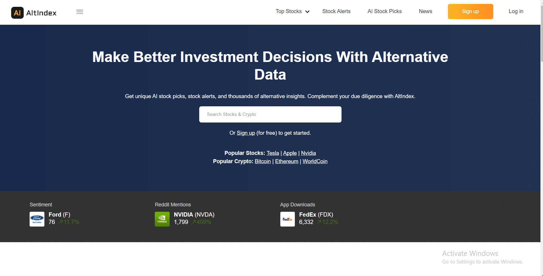 Altindex homepage