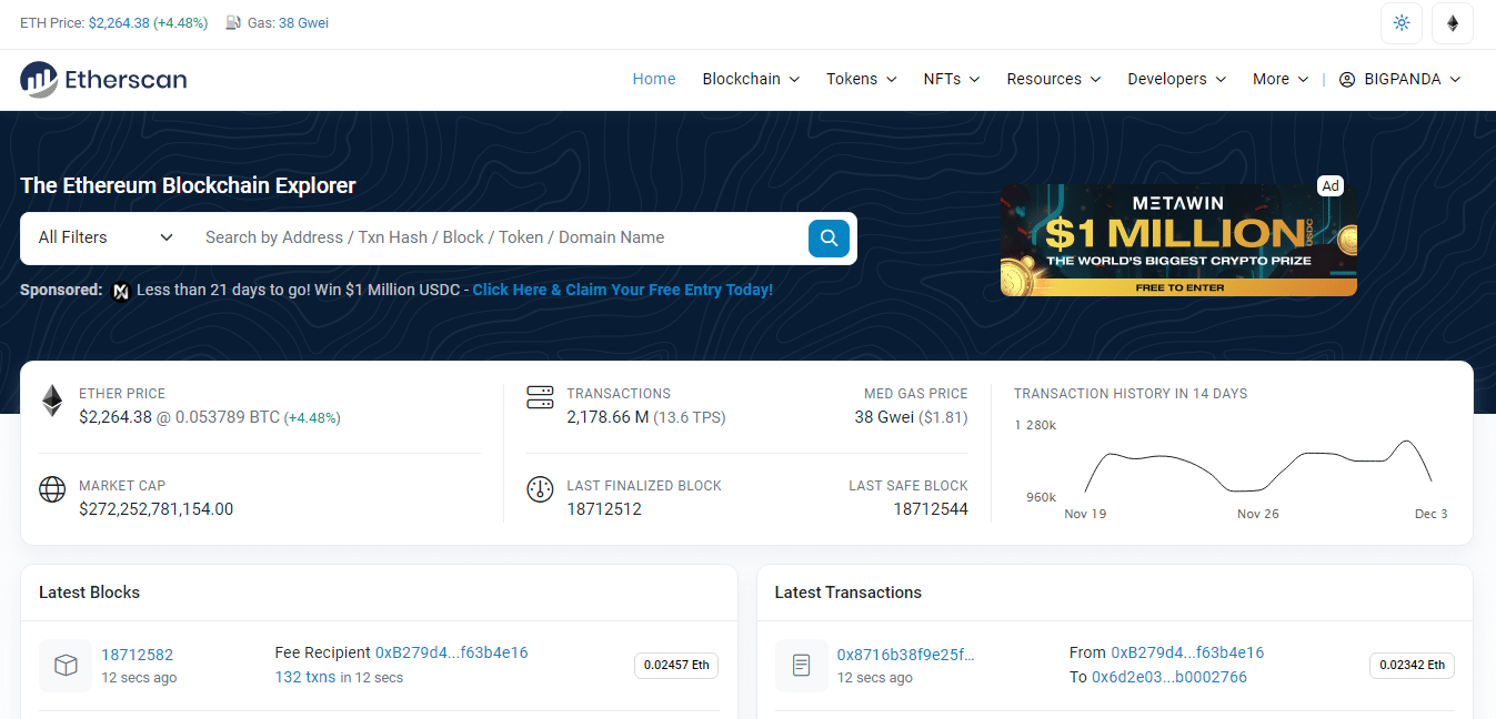 Etherscan homepage