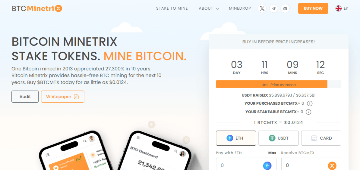 Bitcoin Minetrix homepage