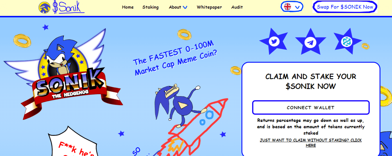 Sonik coin homepage