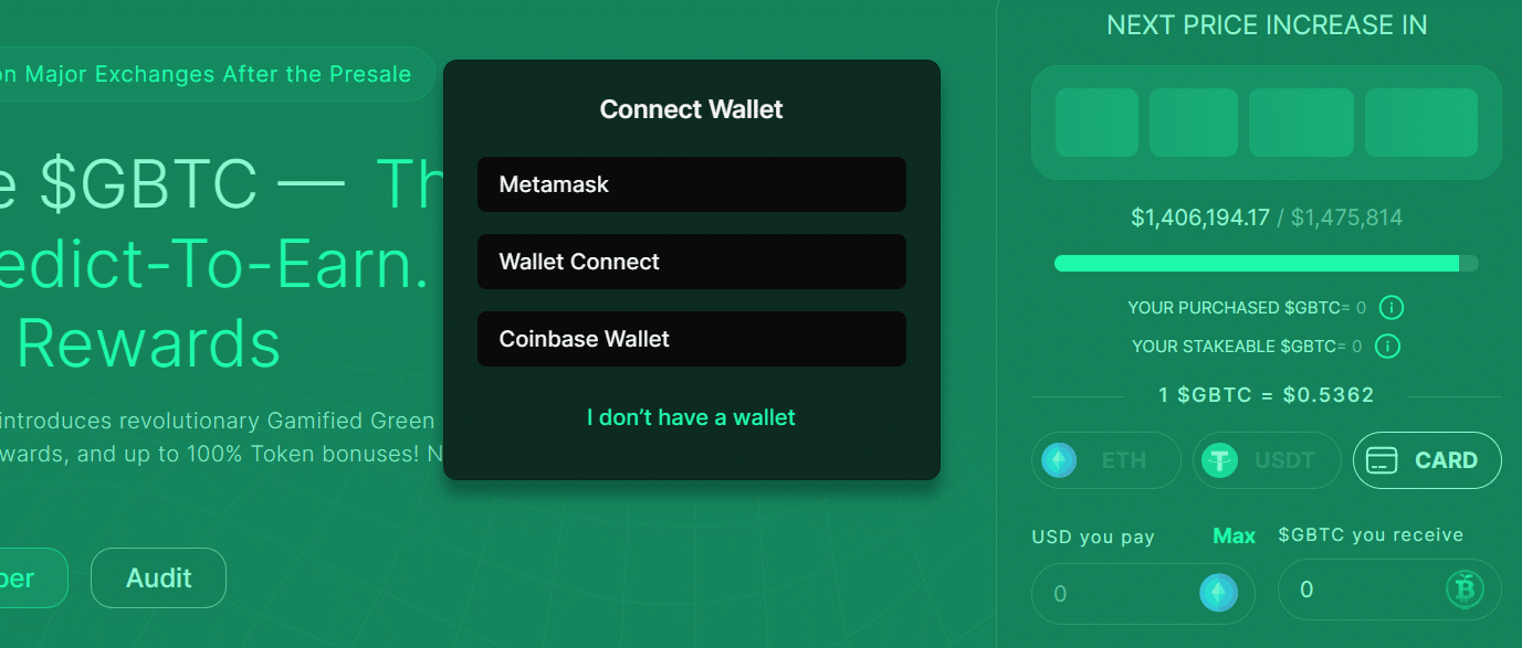 Connect wallet to Green Bitcoin